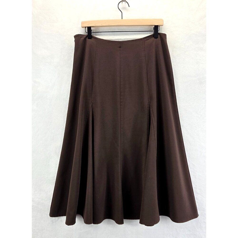 Dressbarn Brown Career Wear Skirt Midi  Flare Godet Insterts Bandless Waist - Picture 6 of 10